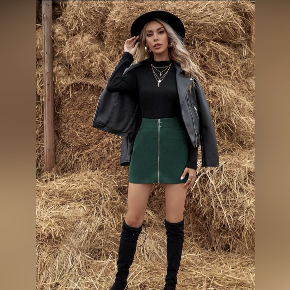 Green corduroy mini skirt